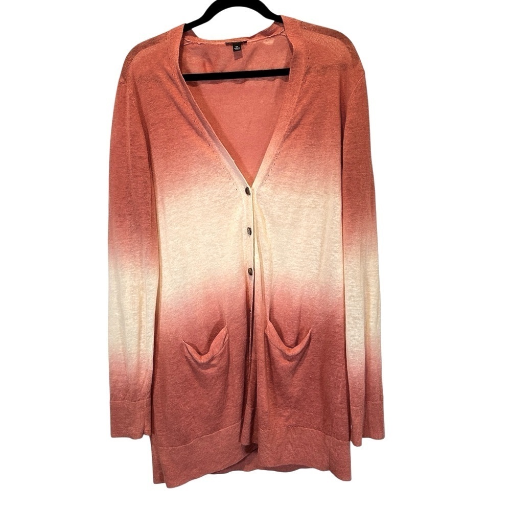 A132 Ann Taylor 100% Linen Ombre Cardigan XL | Sunset Gradient Lightweight Knit